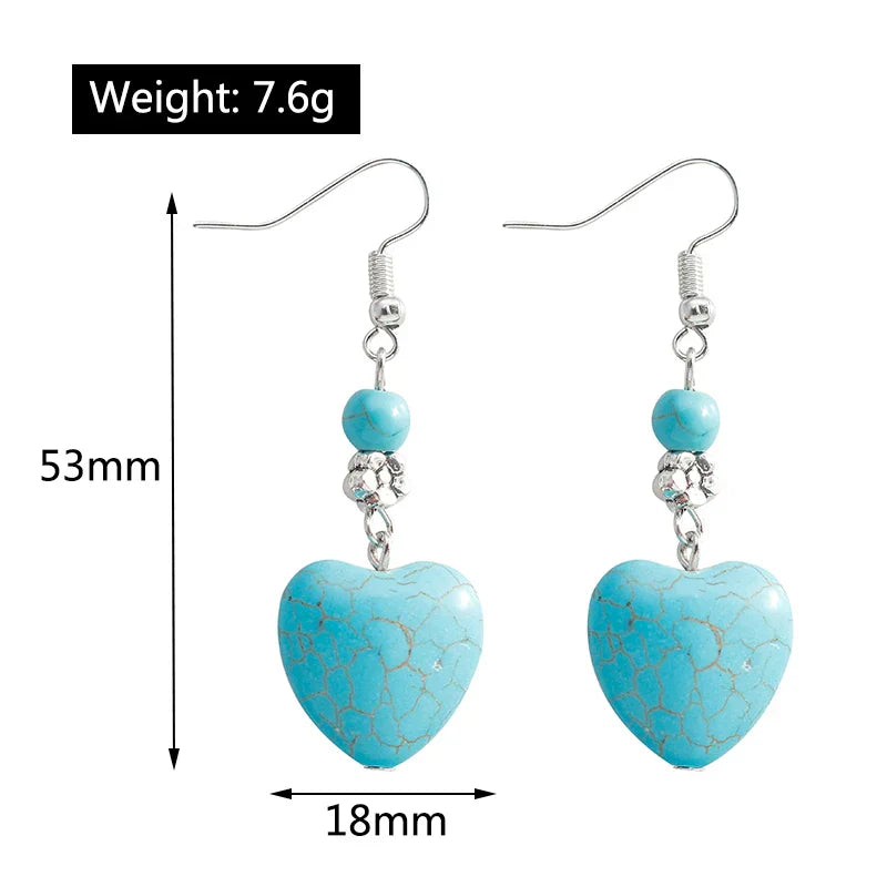 Antique Turquoise Heart Drop Earrings