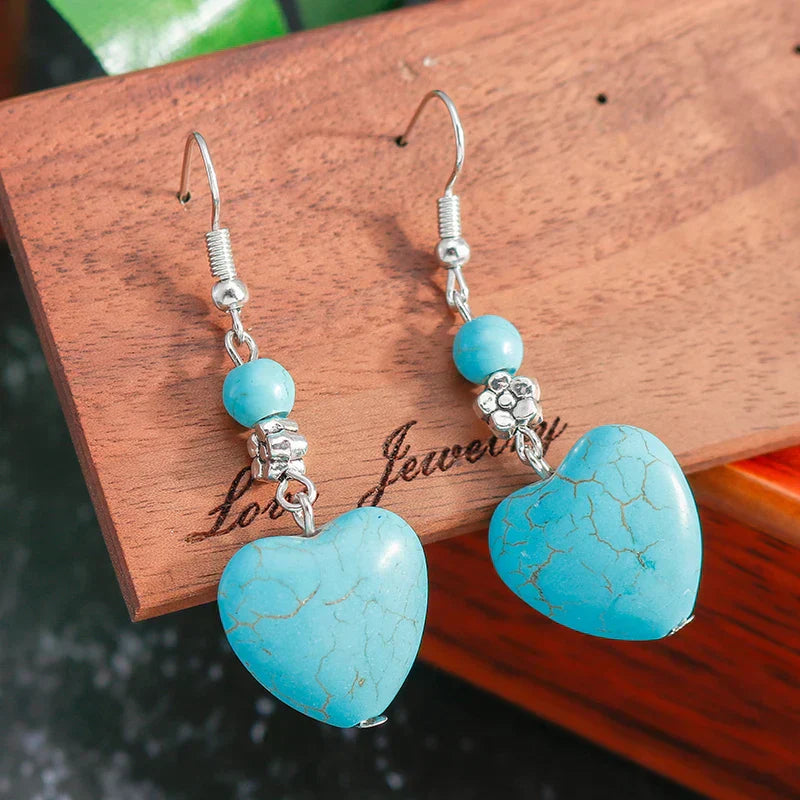 Antique Turquoise Heart Drop Earrings