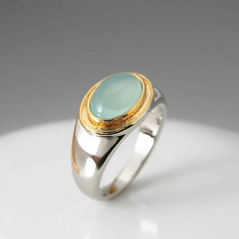 Aquamarine Spinner Ring Inspired by Nature Sterling Silver