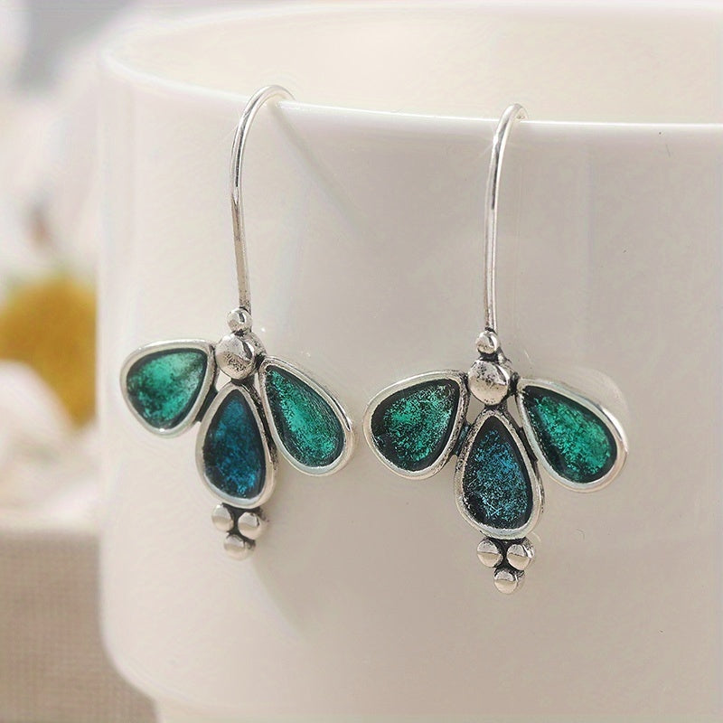 Artisan Teal Glass Floral Drop Earrings