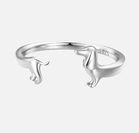 Aubri - Adjustable silver and gold dachshund ring in wraps
