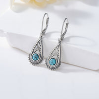 Bohemian Silver Plated Filigree Teardrop Turquoise Dangle Earrings