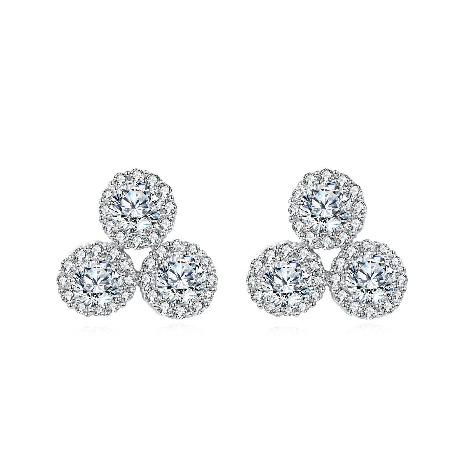925 Sterling Silver **triple Moissanite Cluster Earrings In Plated wit
