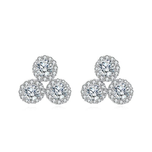 925 Sterling Silver **triple Moissanite Cluster Earrings In Plated wit