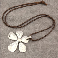 Minimalist Hammered Asymmetrical Flower Pendant Adjustable Necklace