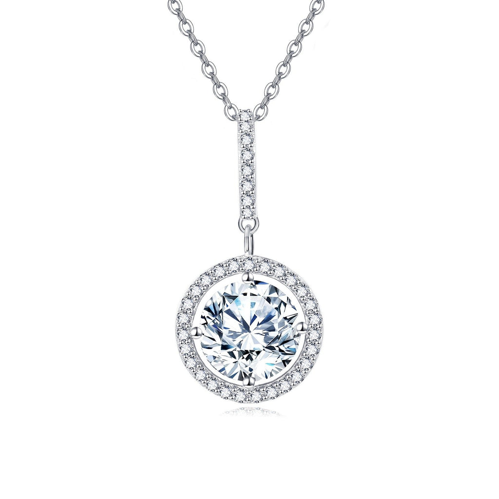 925 Sterling Silver Elegant Solitaire Moissanite Necklace In Plated wi