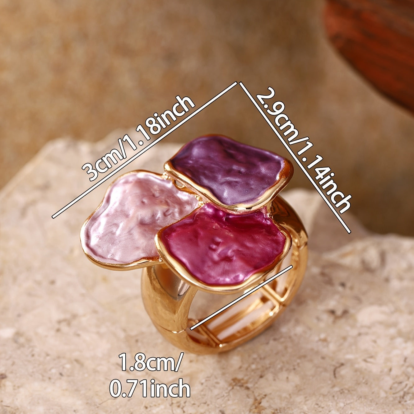 Bohemian Enamel Geometrical Irregular Square Ring