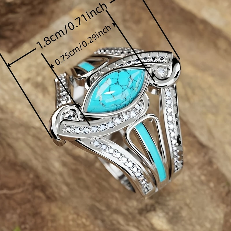Elegant Bohemian White Gold Plated Turquoise Ring