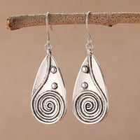 Vintage Spiral Teardrop Primitive Sun Silver Plated Earrings