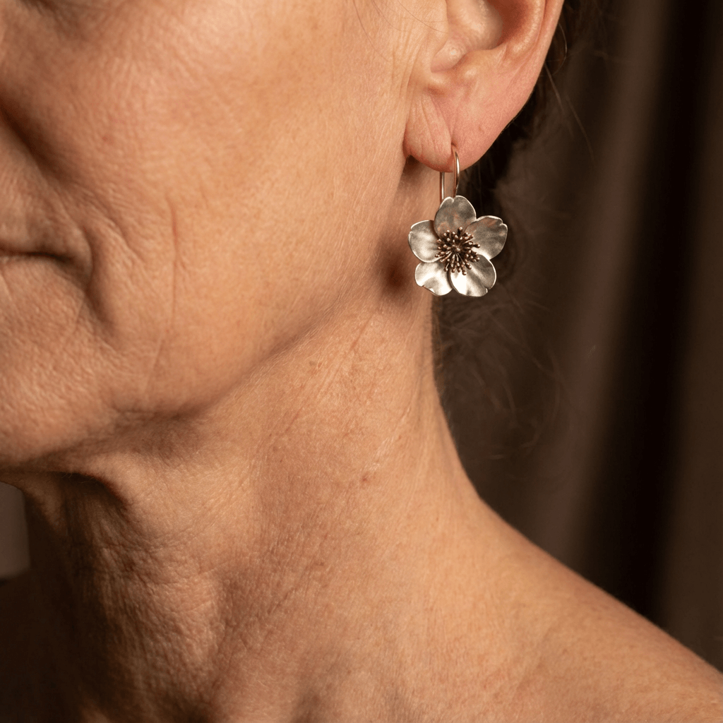 Classic Silver Flower Earrings with Gold Center Detail