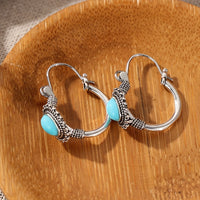 Vintage Ethnic Style Turquoise Oval Hoop Earrings