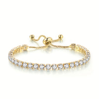 Elegant Gold Plated Zirconia Diamond Adjustable Tennis Bracelet