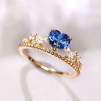 Blue Heart Crown Ring
