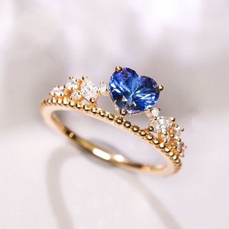 Blue Heart Crown Ring