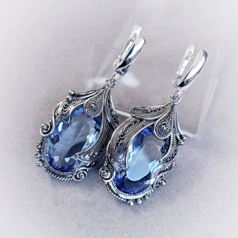 Blue Quartz Gem Earrings retro crystal Earrings