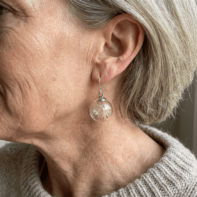 Bohemian Dandelion Silver Plated Glass Drop Earrings