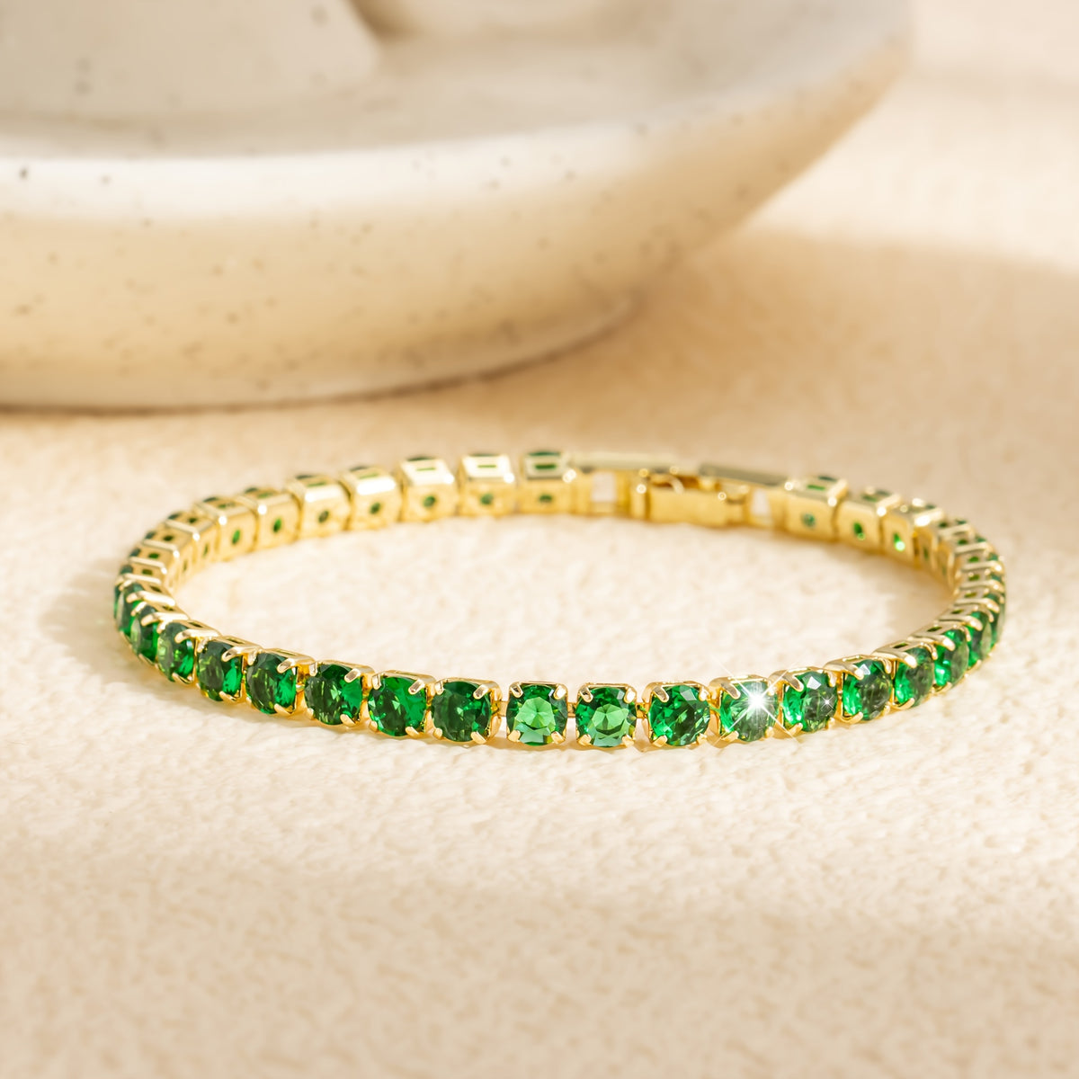 Bohemian Emerald Green Zirconia Gold Plated Tennis Bracelet