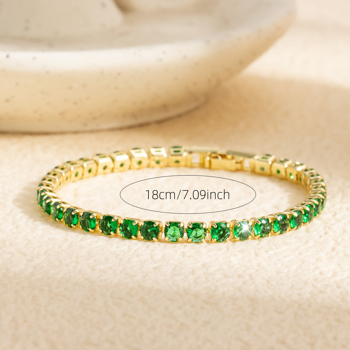 Bohemian Emerald Green Zirconia Gold Plated Tennis Bracelet