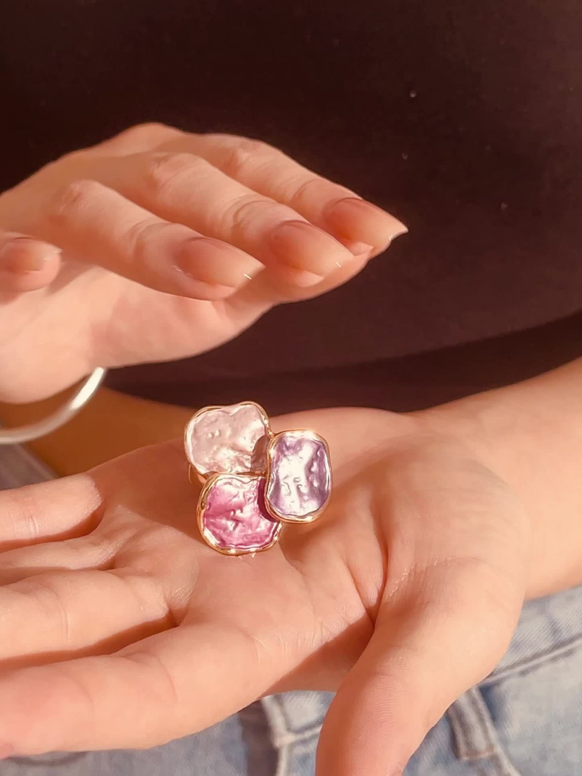 Bohemian Enamel Geometrical Irregular Square Ring