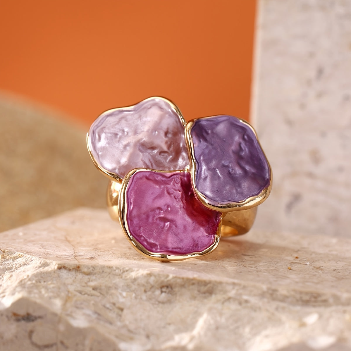 Bohemian Enamel Geometrical Irregular Square Ring