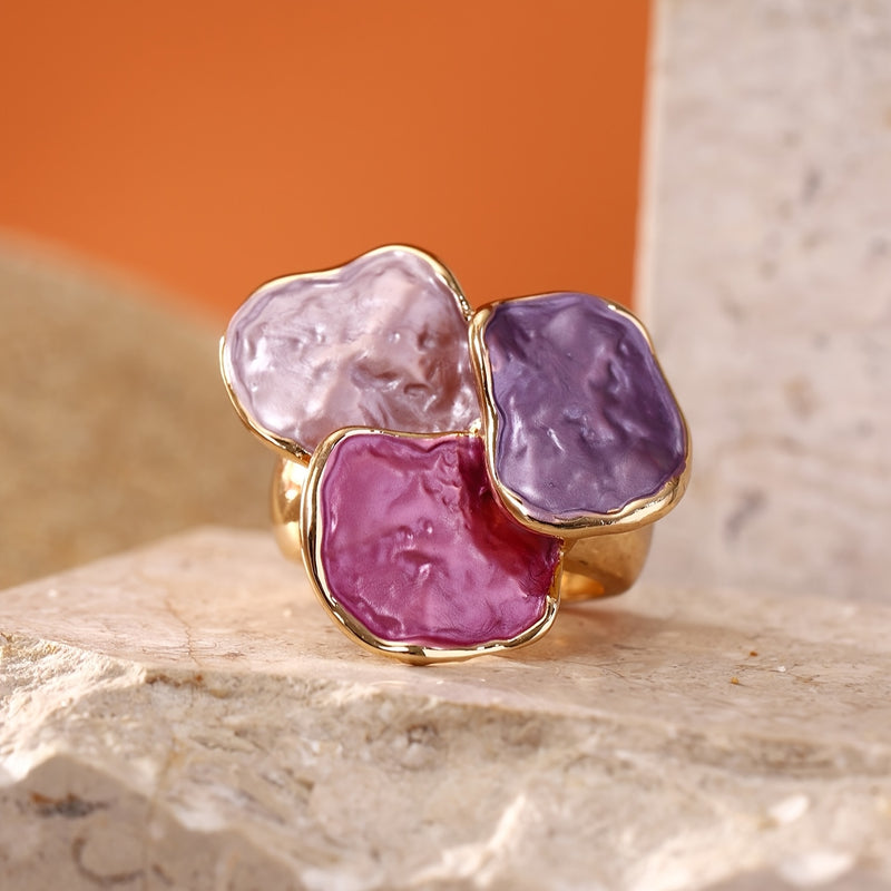 Bohemian Enamel Geometrical Irregular Square Ring