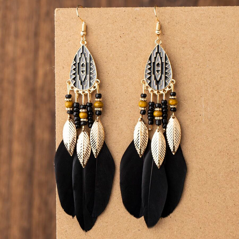 Bohemian Exaggerated Retro Style Feather Earrings