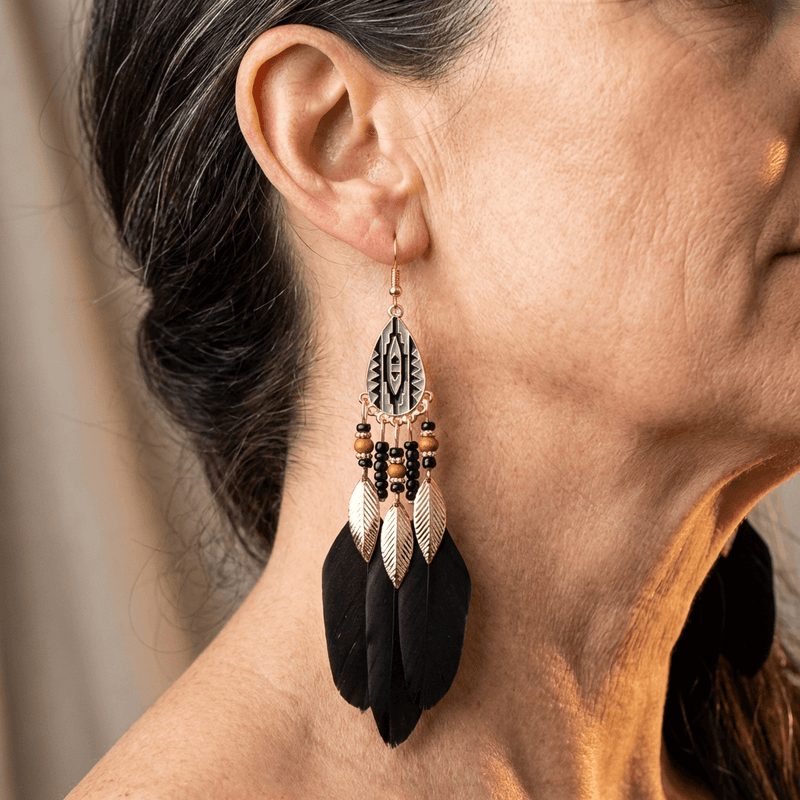 Bohemian Exaggerated Retro Style Feather Earrings