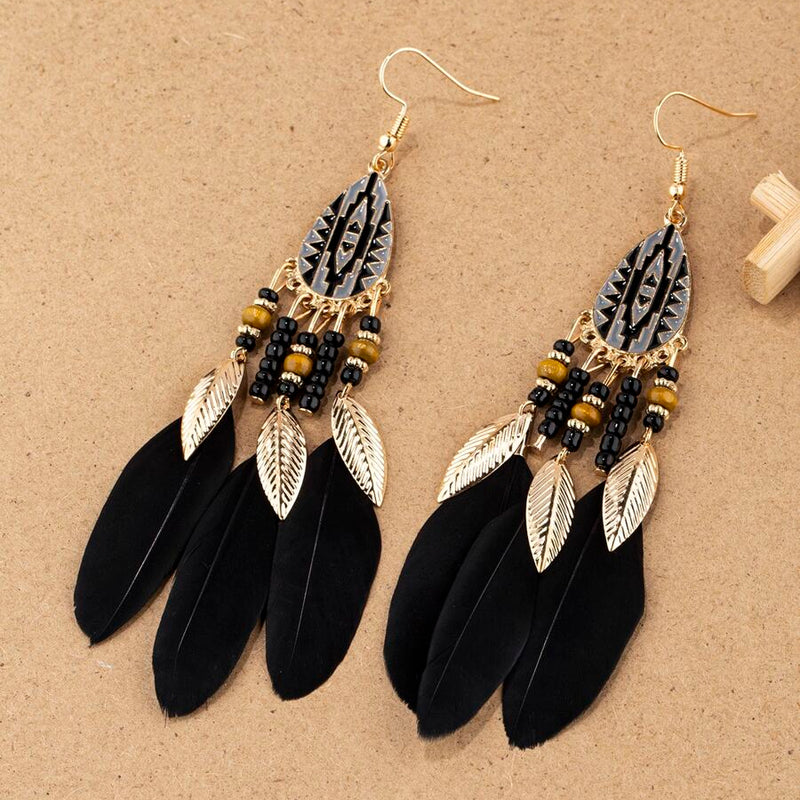 Bohemian Exaggerated Retro Style Feather Earrings
