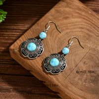 Bohemian Filigree Flower Shaped Turquoise Drop Earrings