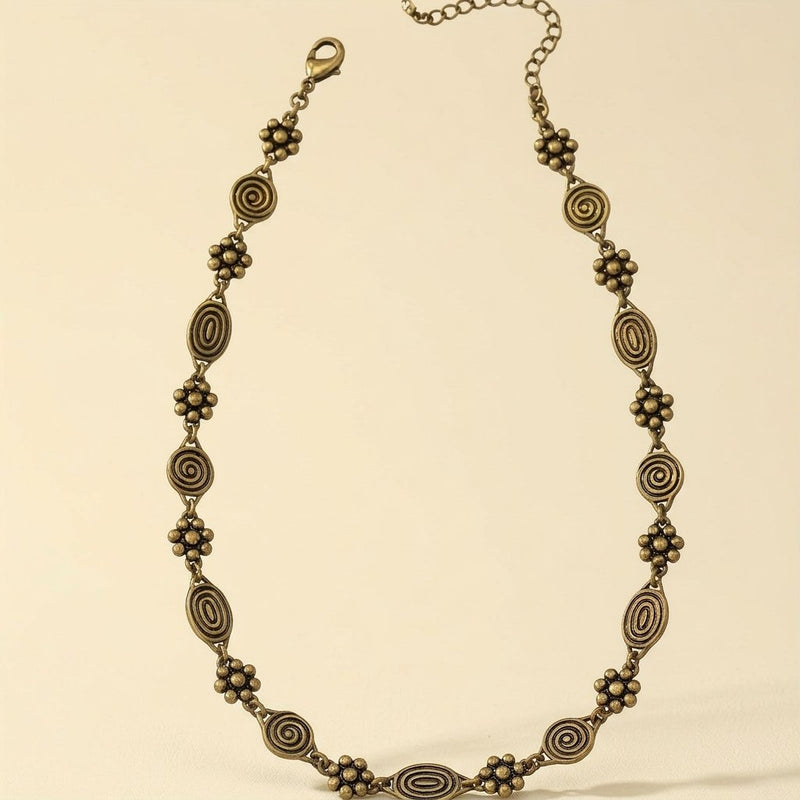 Bohemian Floral Swirl Spiral Pattern Short Choker Necklace