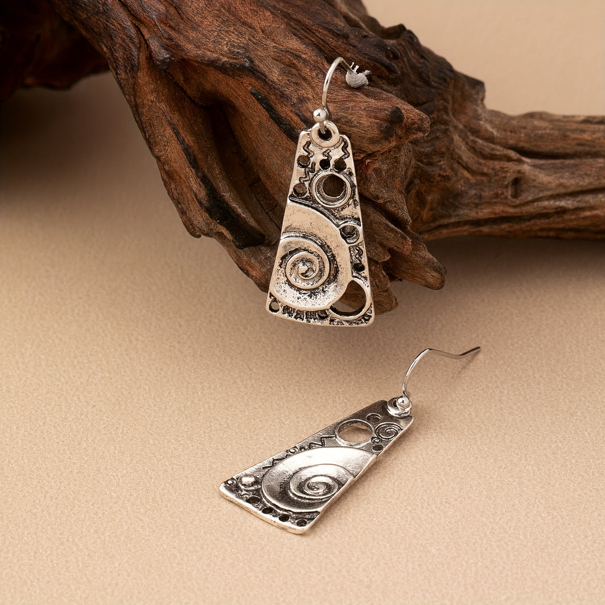 Bohemian Geometric Spiral Engraved Ethnic Drop Earrings