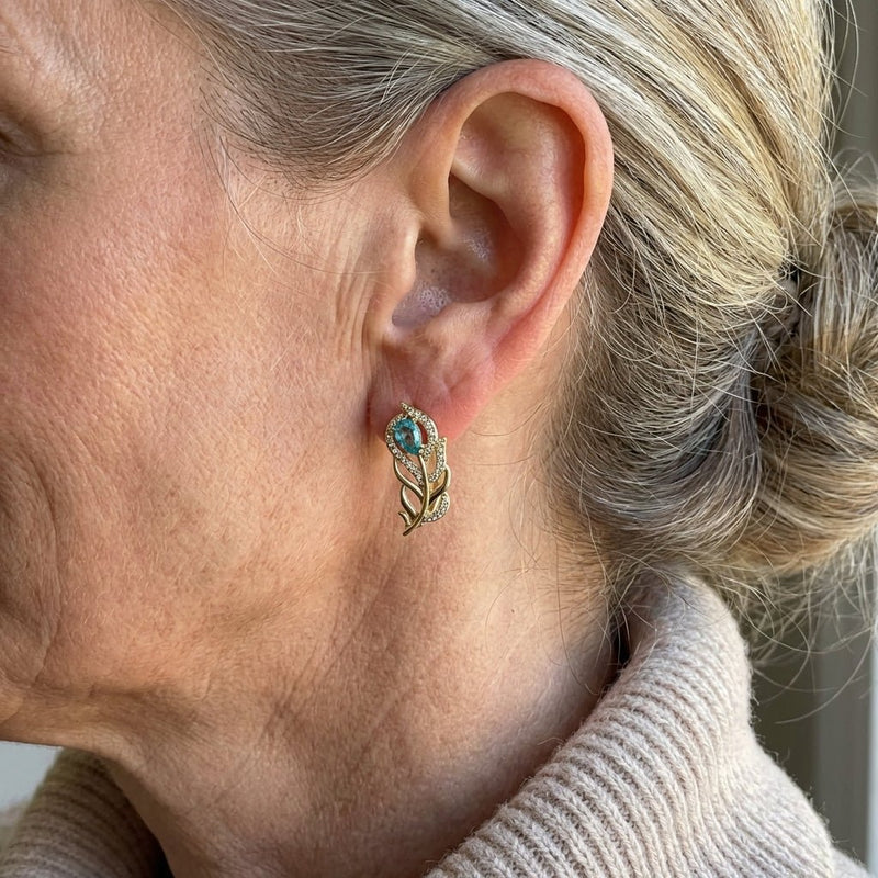 Bohemian Gold Design Turquoise Leaf Earrings