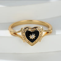 Bohemian Golden Sun Black Heart Design Paved Zirconia Ring