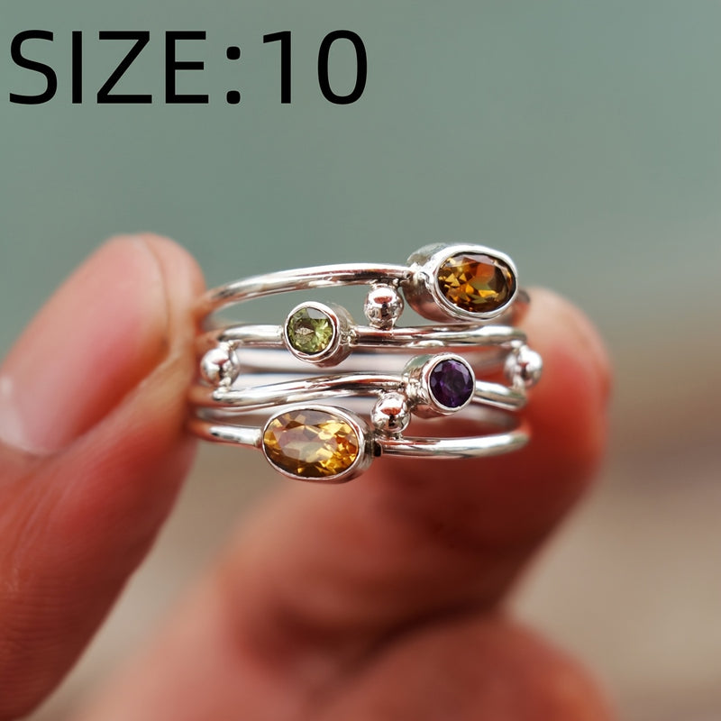 Bohemian Multicolor Gemstone Stacking Ring