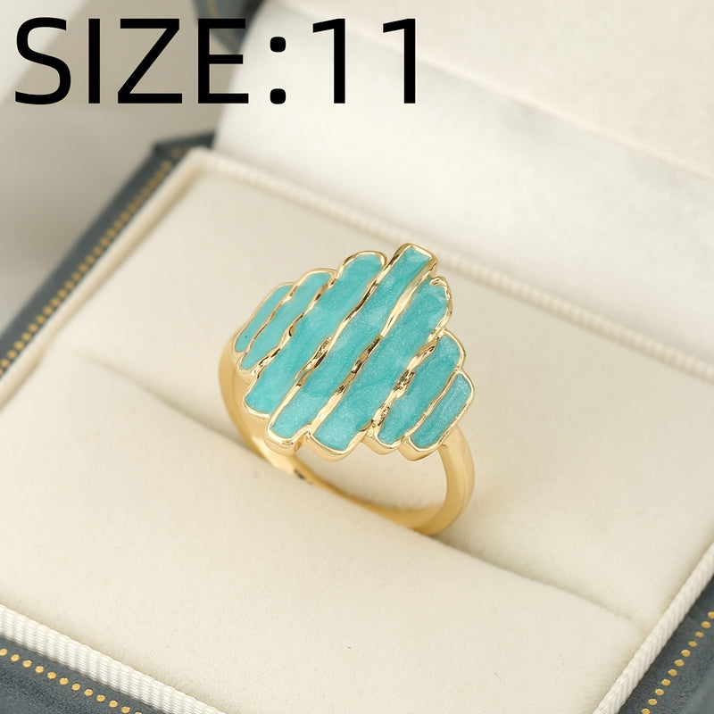 Bohemian Painted Oil Irregular Rock Edge Mint Green Ring