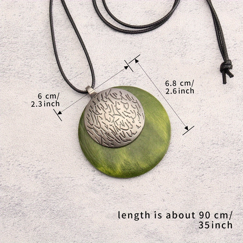 Bohemian Retro Style Spiral Medallion Pendant Long Necklace