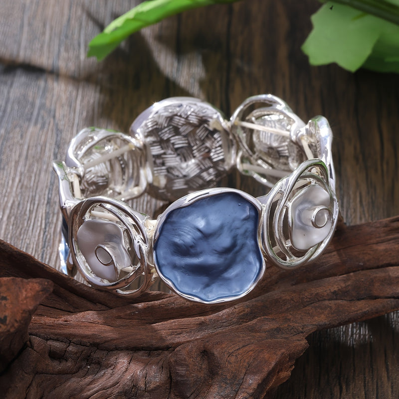 Bohemian Round Flower Geometric Design Cuff Elastic Bracelet