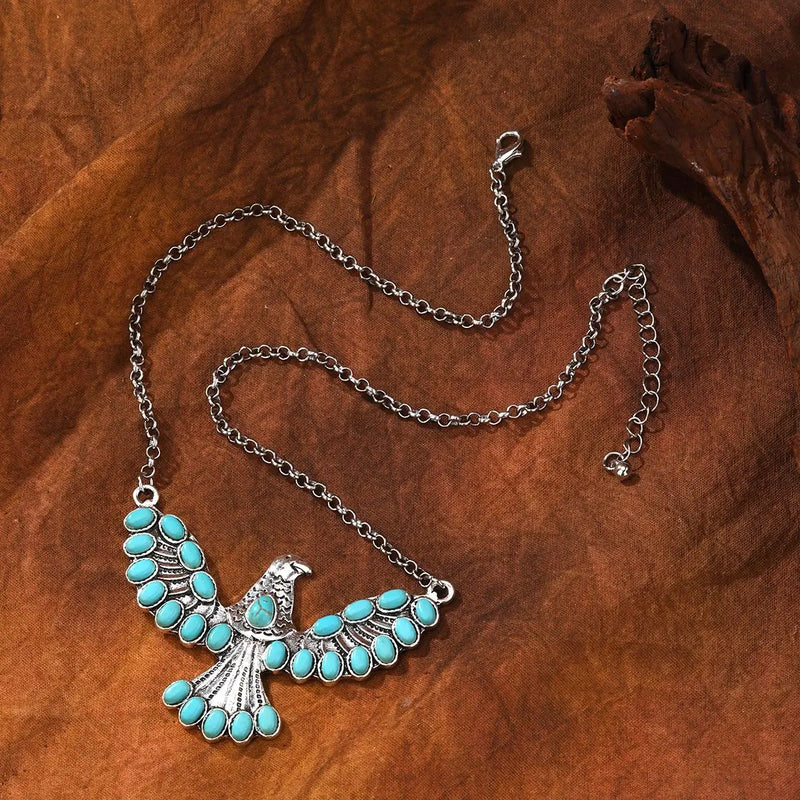 Bohemian Southwestern Turquoise Eagle Pendant Necklace