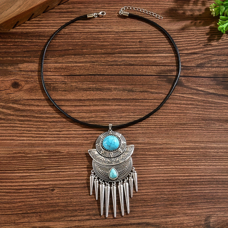Bohemian Spike Tassel Design Turquoise Pendant Necklace