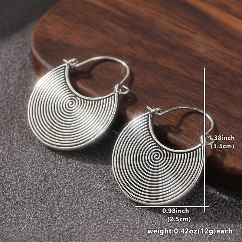 Bohemian Spiral Oxidized Dark Disc Silver Plated Earrings