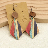 Bohemian Style Striped Wooden Inlay Drop Earrings