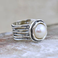 Bohemian Style Vintage Silver Plated Faux Pearl Ring