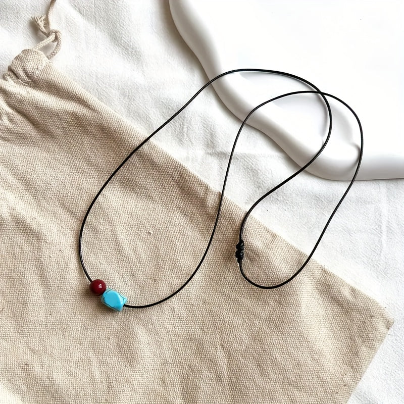 Bohemian Turquoise and Cinnabar Round Beaded Pendant Necklace