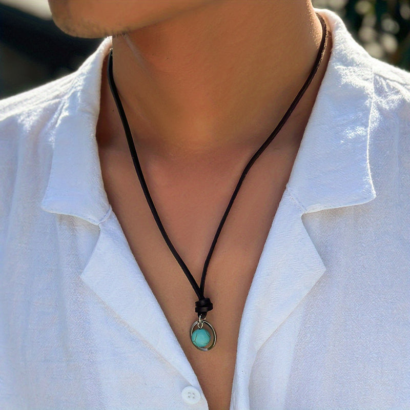 Bohemian Turquoise Pendant Leather Choker Necklace