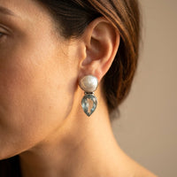 Boho Silver Pearl Blue Topaz Drop Earrings