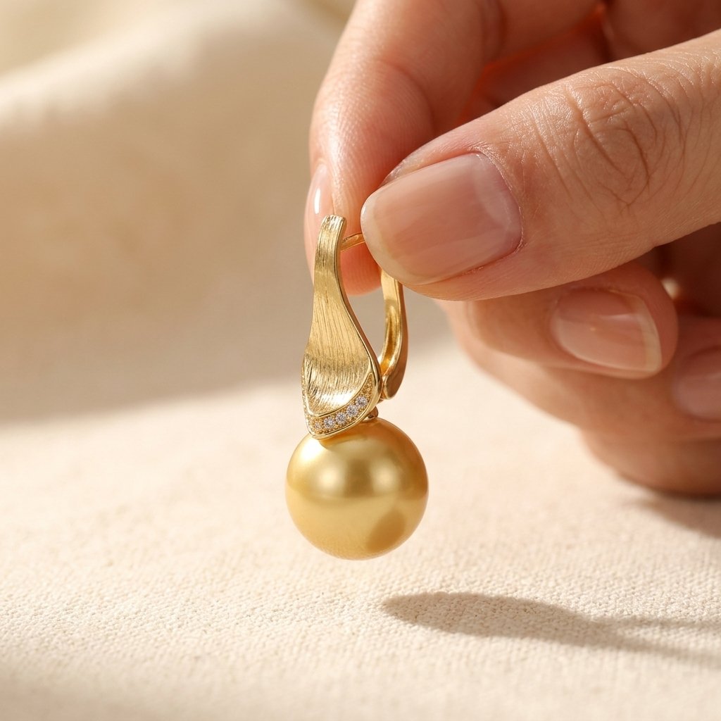 Brushed Gold South Sea Pearl Drop Earrings