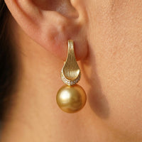 Brushed Gold South Sea Pearl Drop Earrings