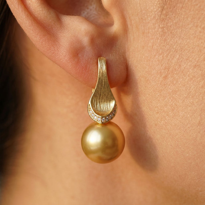 Brushed Gold South Sea Pearl Drop Earrings