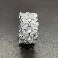 Stylish Wide Zirconia Floral Cluster Diamond Ring