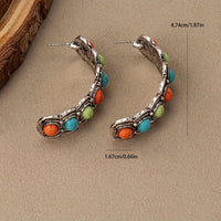 Southwestern Turquoise Silver Hoop Earrings